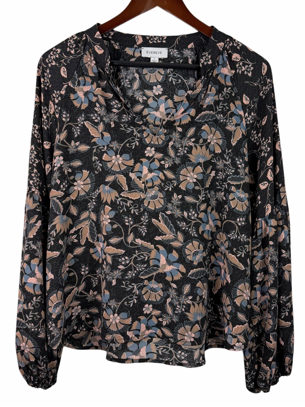 Evereve | Reese Black Floral V Neck  Long Sleeve Blouse